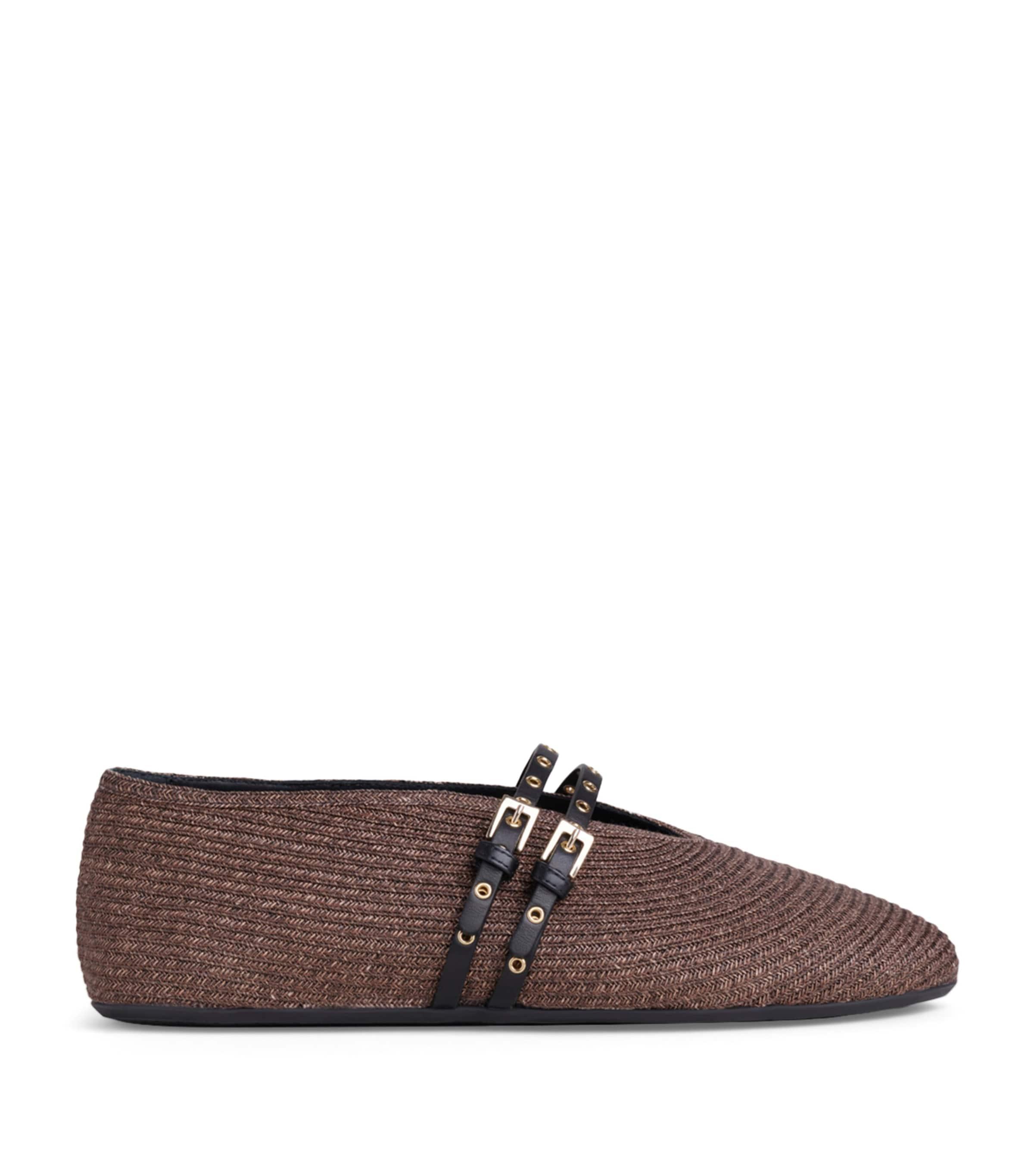 Alaïa Raffia-Leather Ballet Flats by ALAIA