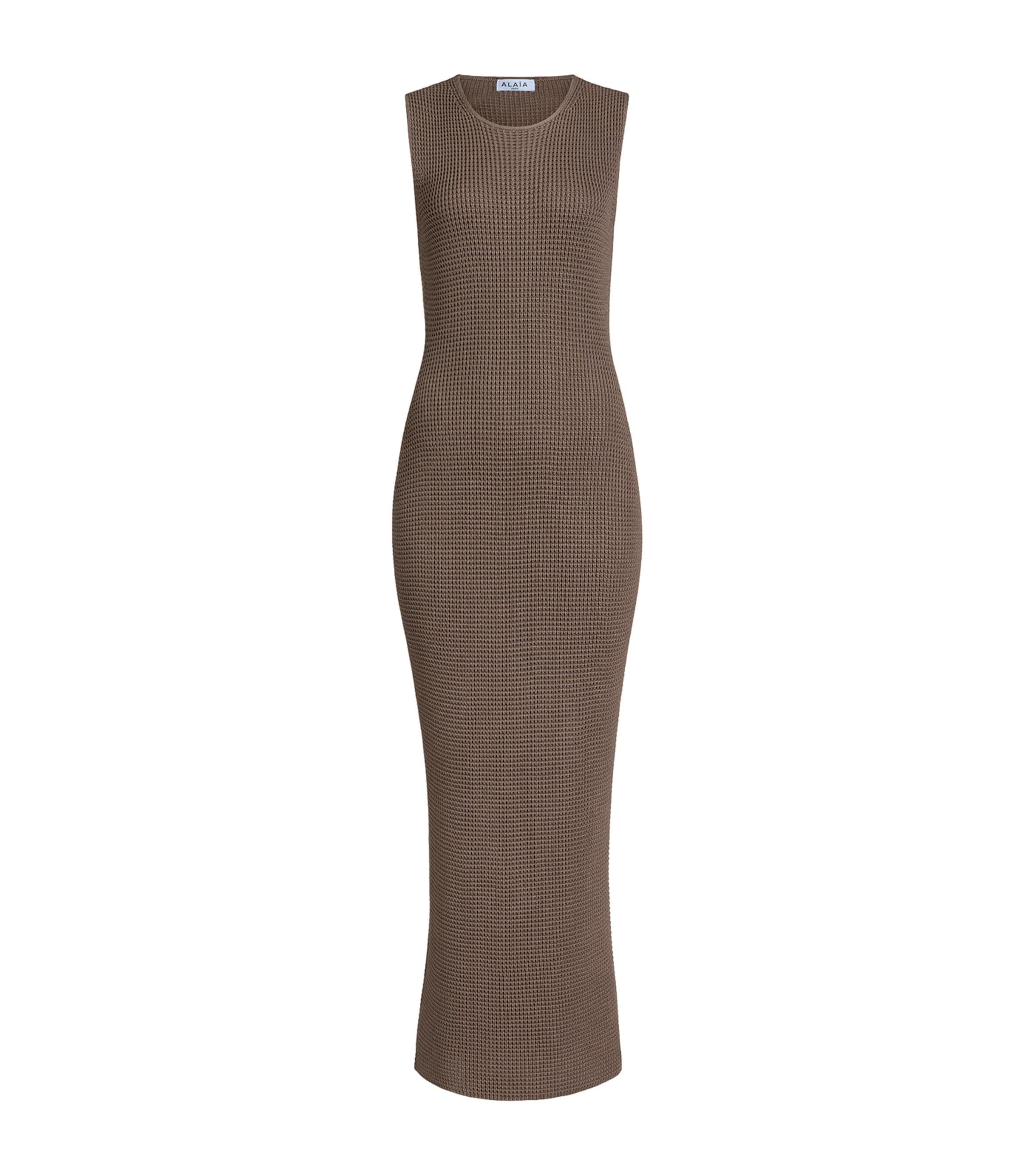 Alaïa Silk Waffle Godet Midi Dress by ALAIA