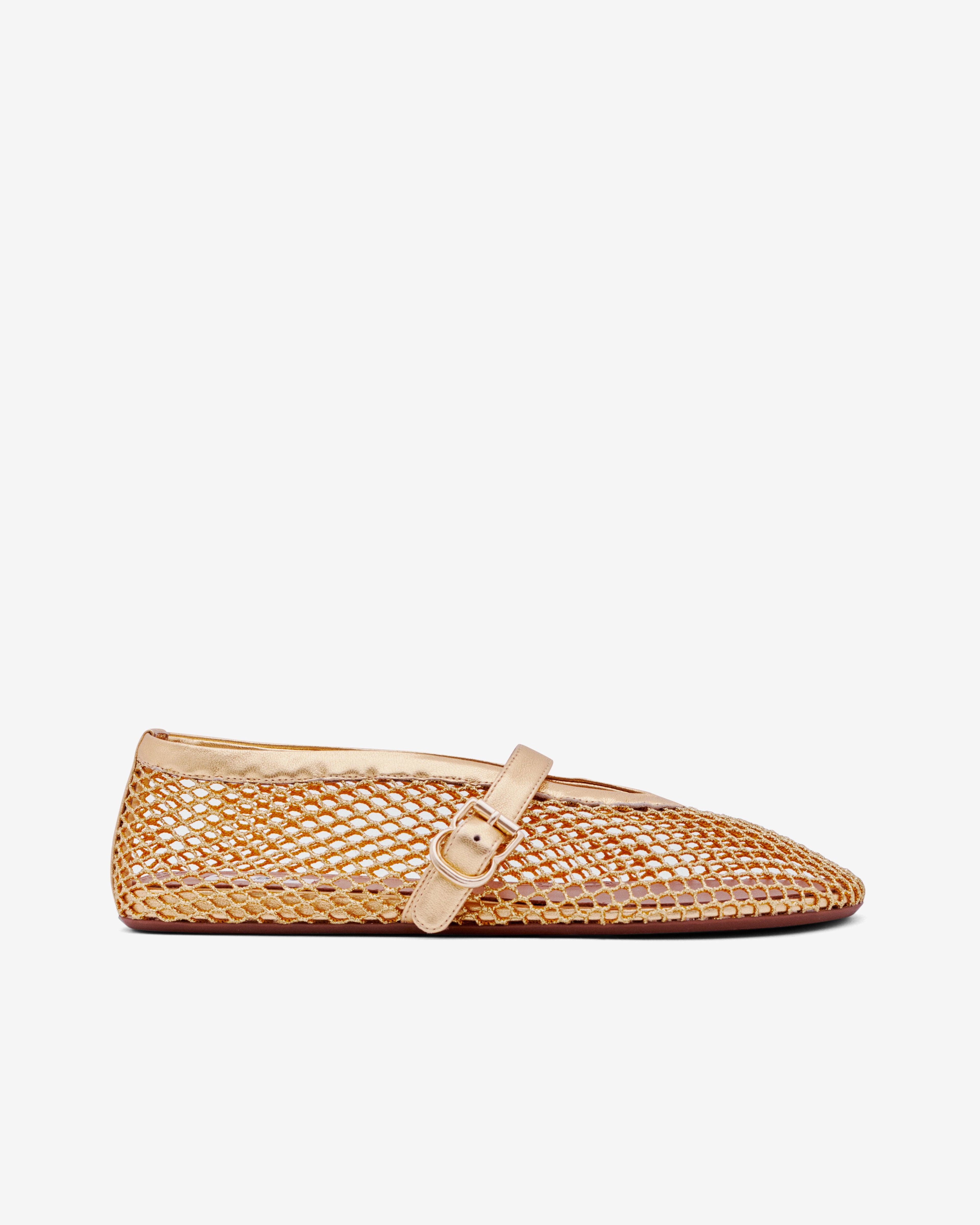 Alaïa - Women’s Ballet Flats In Laminated Fishnet - (Gold) by ALAIA