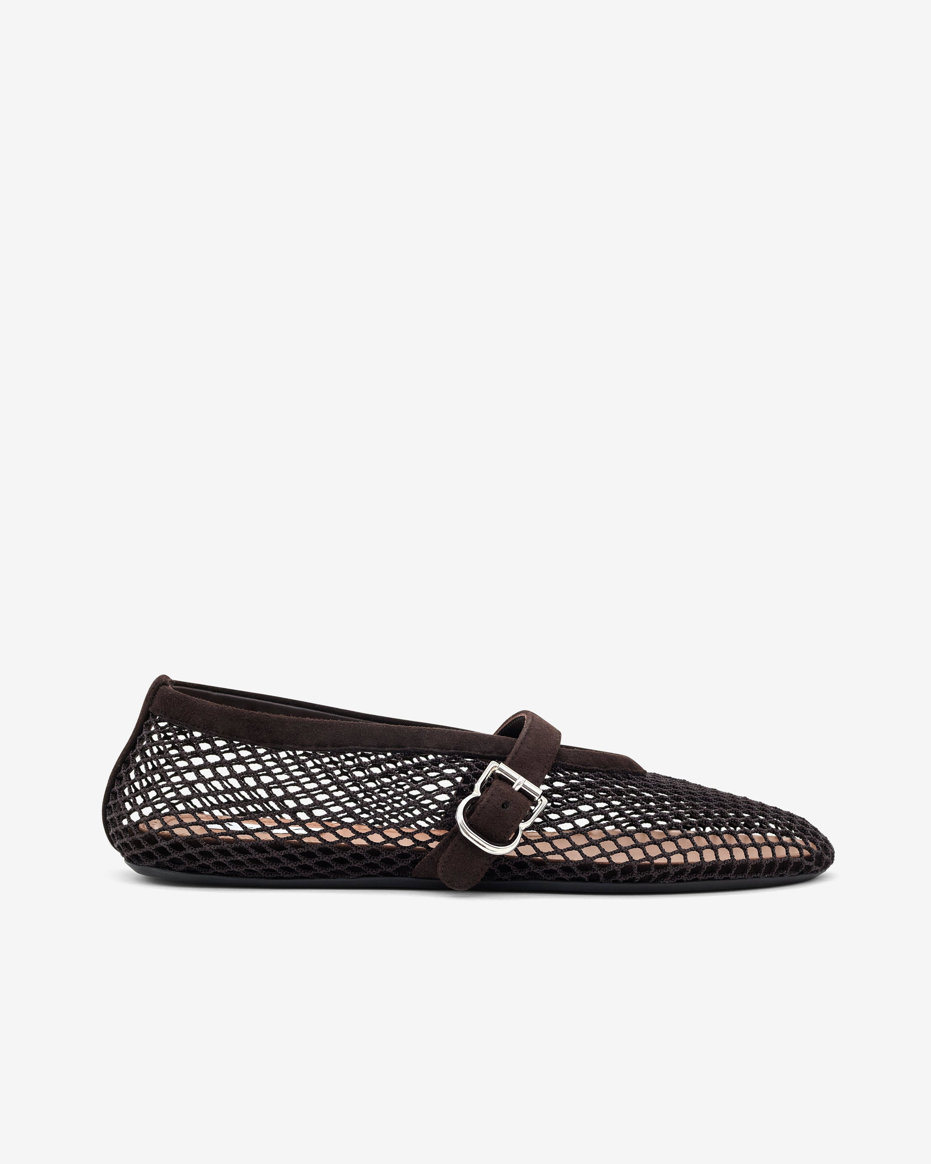 Alaïa - Women’s Fishnet Ballet Flats - (Dark Brown) by ALAIA