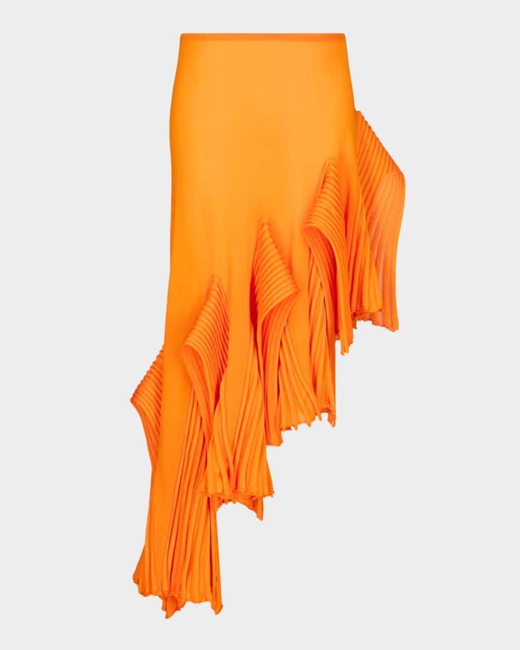 Asymmetric Godet Ruffle Midi Skirt by ALAIA