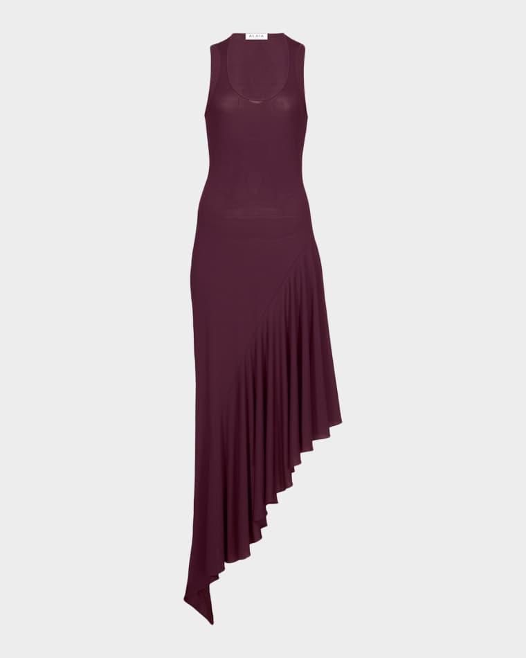 Asymmetric Ruffle Jersey Sleeveless Midi Dress by ALAIA