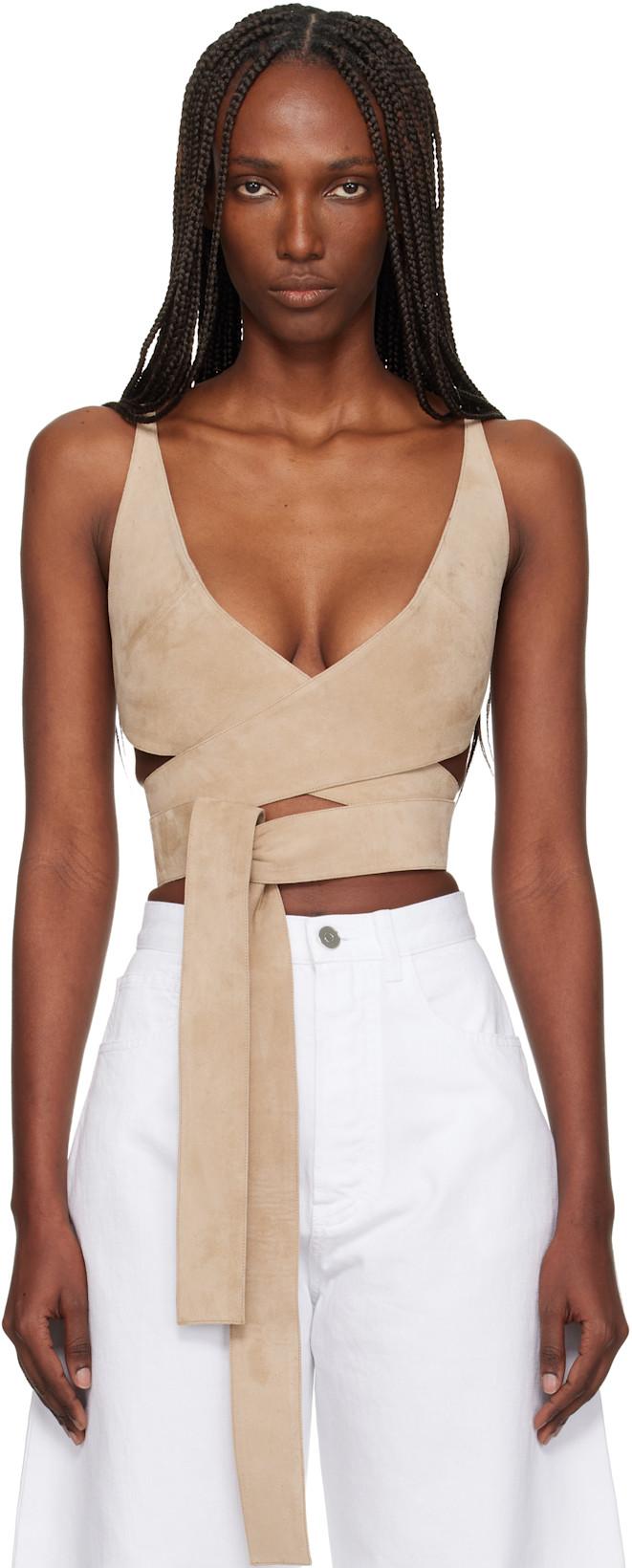 Beige Criss Cross Suede Top by ALAIA
