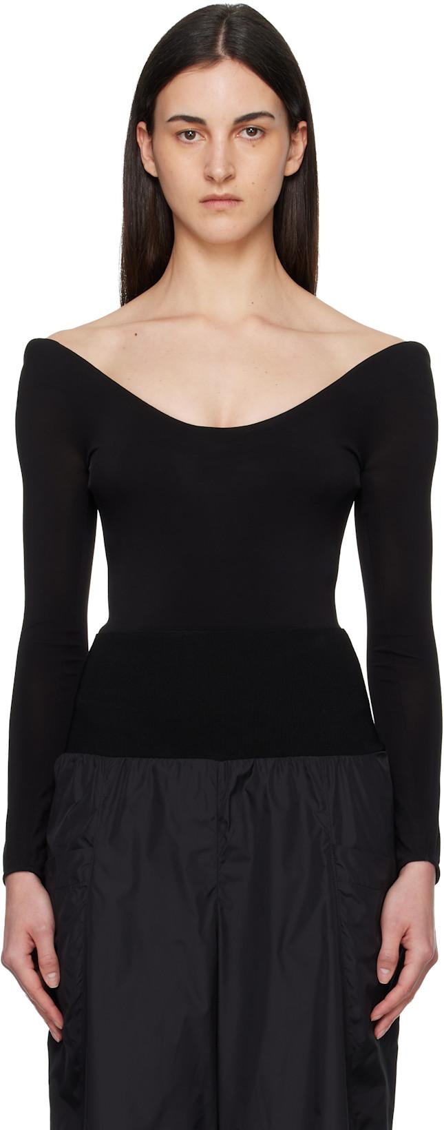Black Curved Soft Jersey Bodysuit by ALAIA