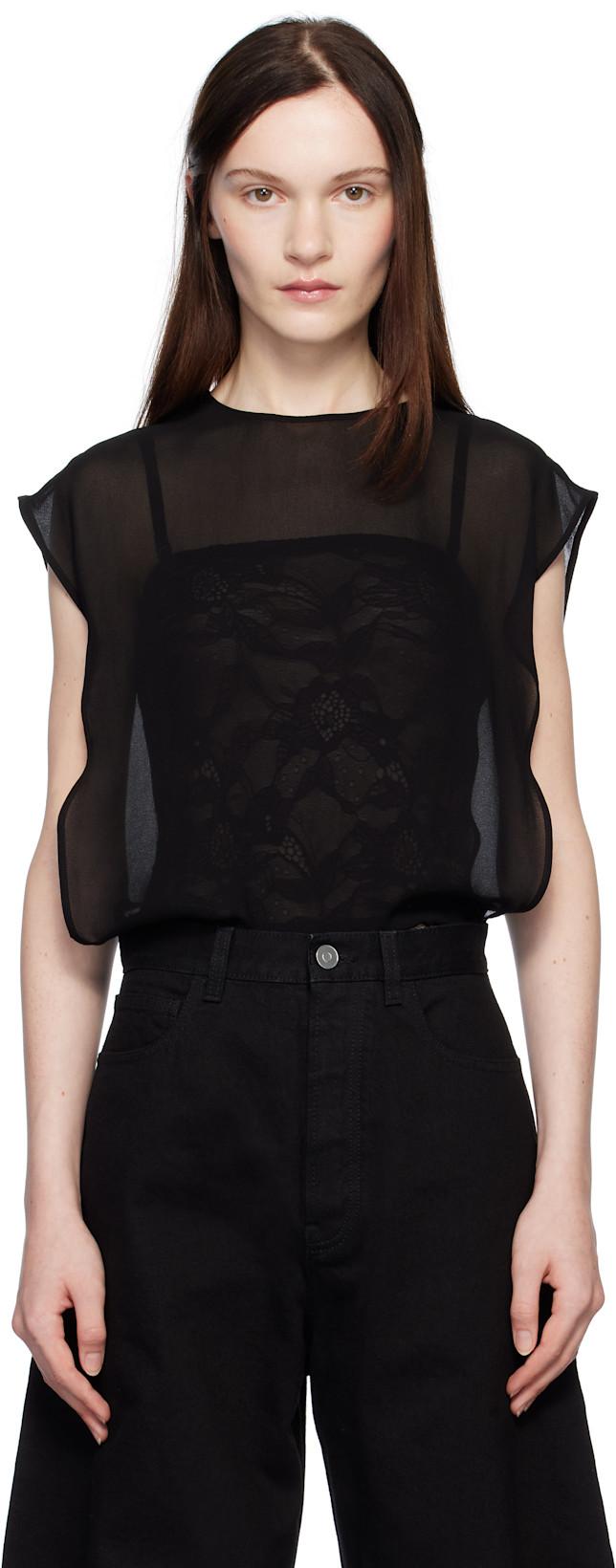 Black Georgette Bodysuit by ALAIA