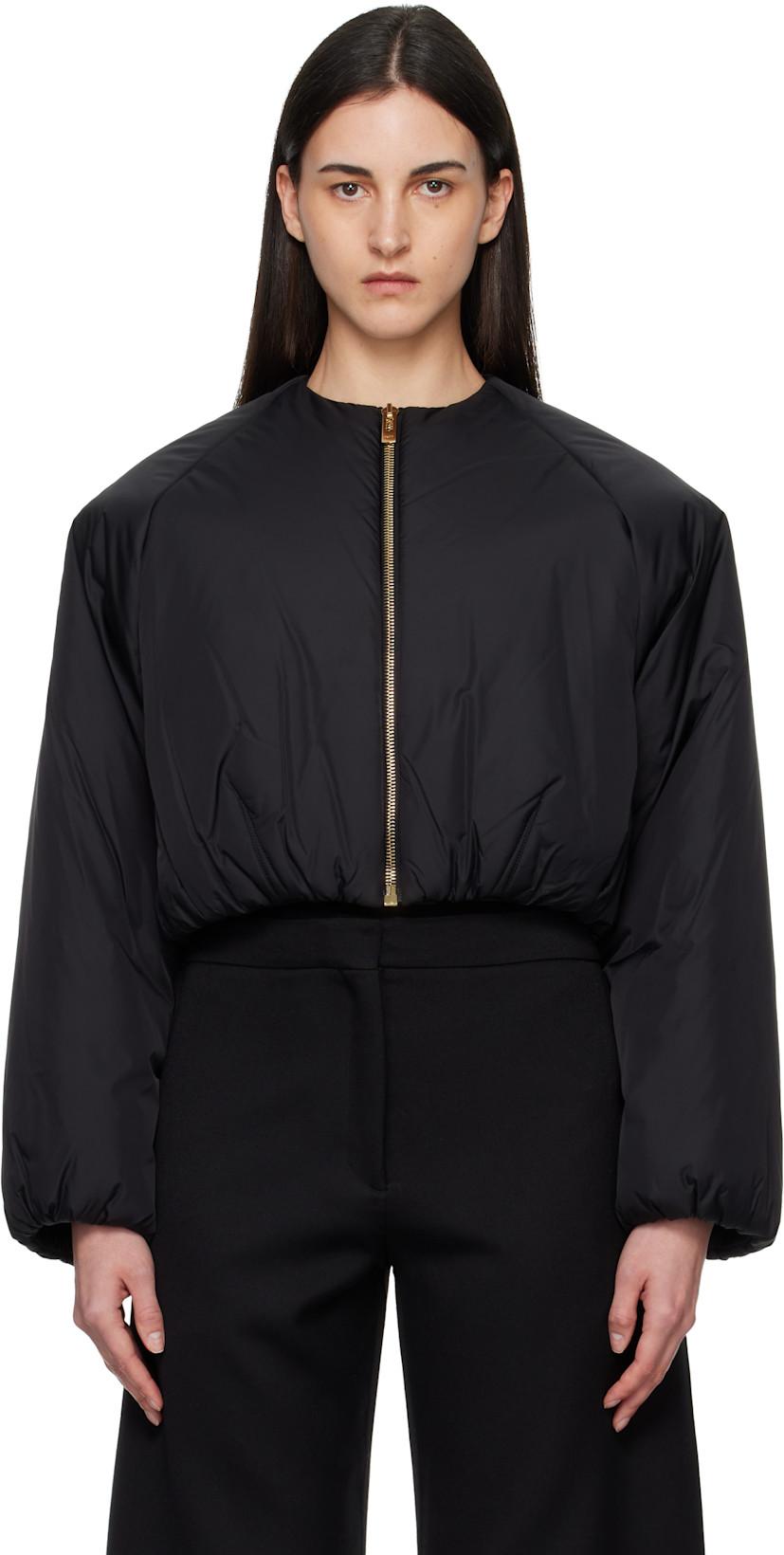 Black Nylon Pleated Bomber Jacket by ALAIA