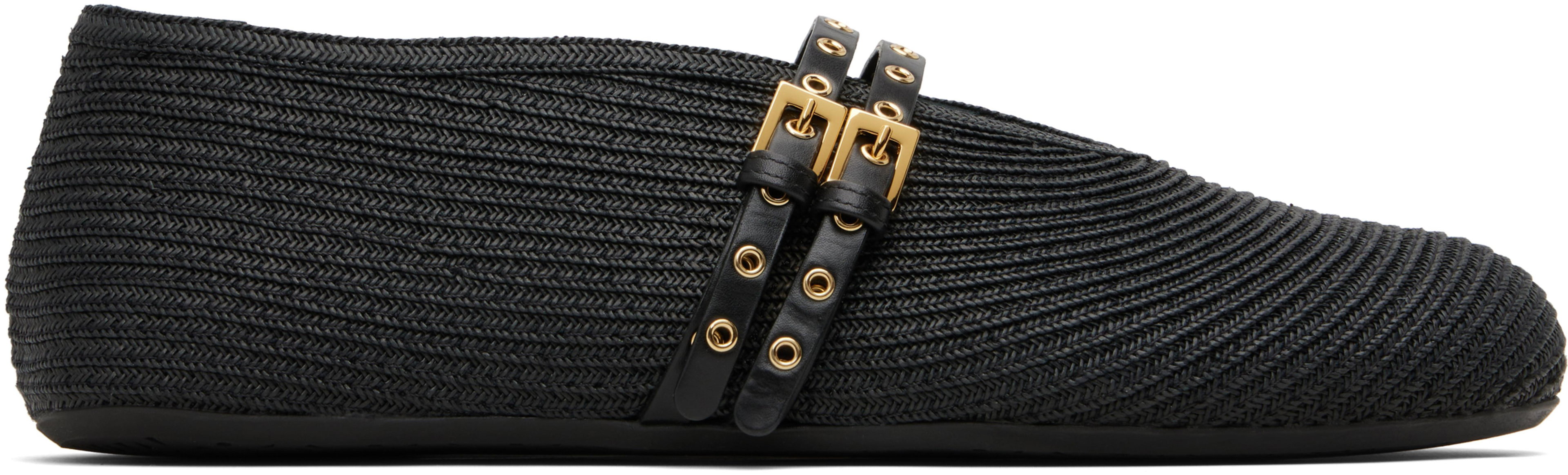 Black Paper Straw Ballerina Flats by ALAIA