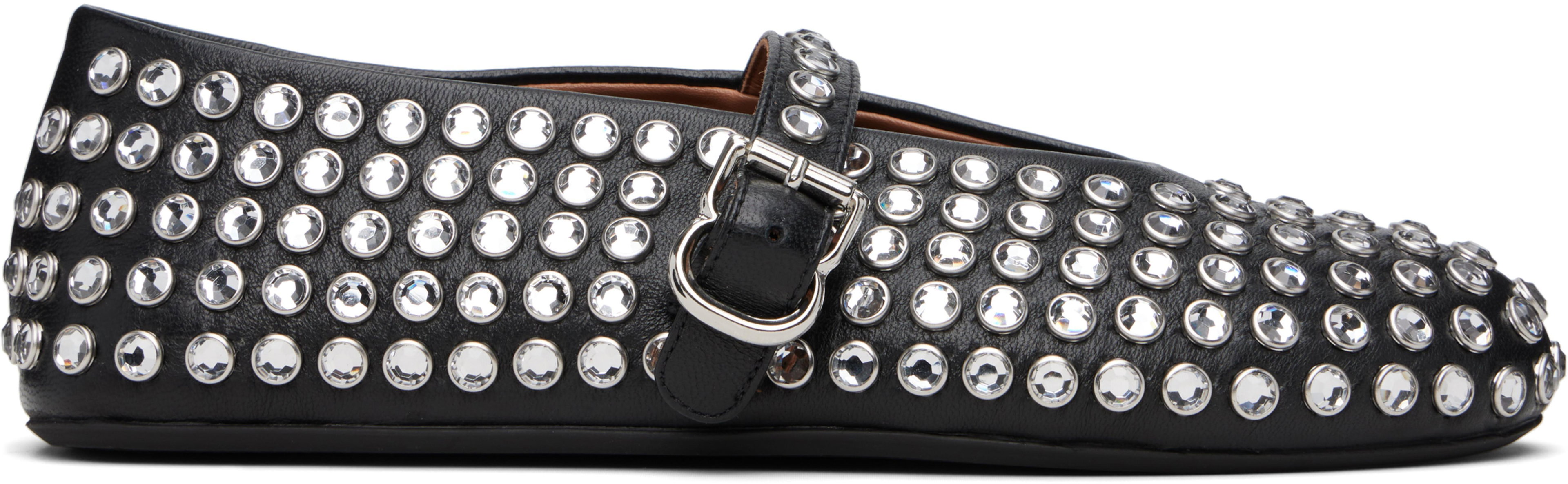 Black Strass Lambskin Ballerina Flats by ALAIA