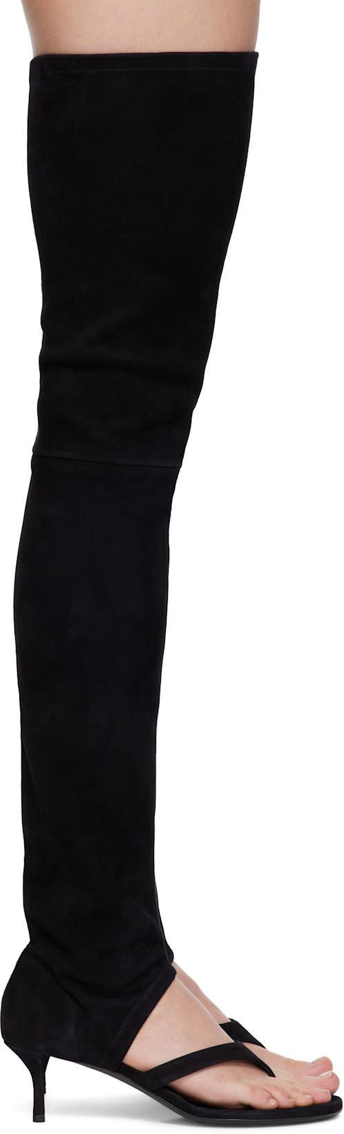 Black Stretch Suede 55 Tall Boots by ALAIA