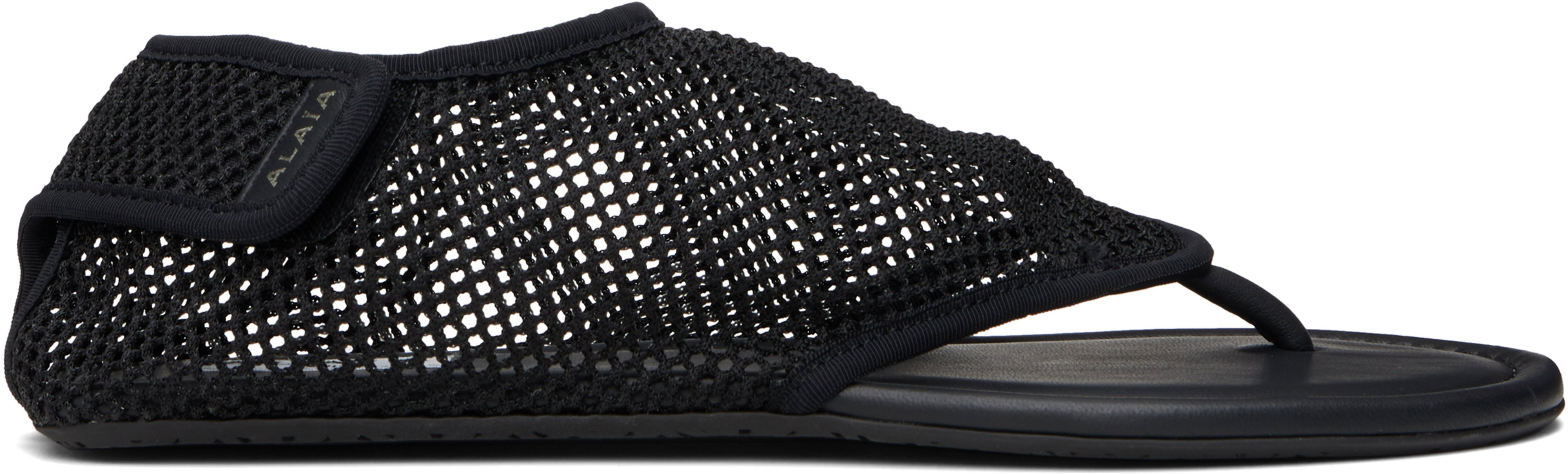 Black Thong Fishnet Sandals by ALAIA
