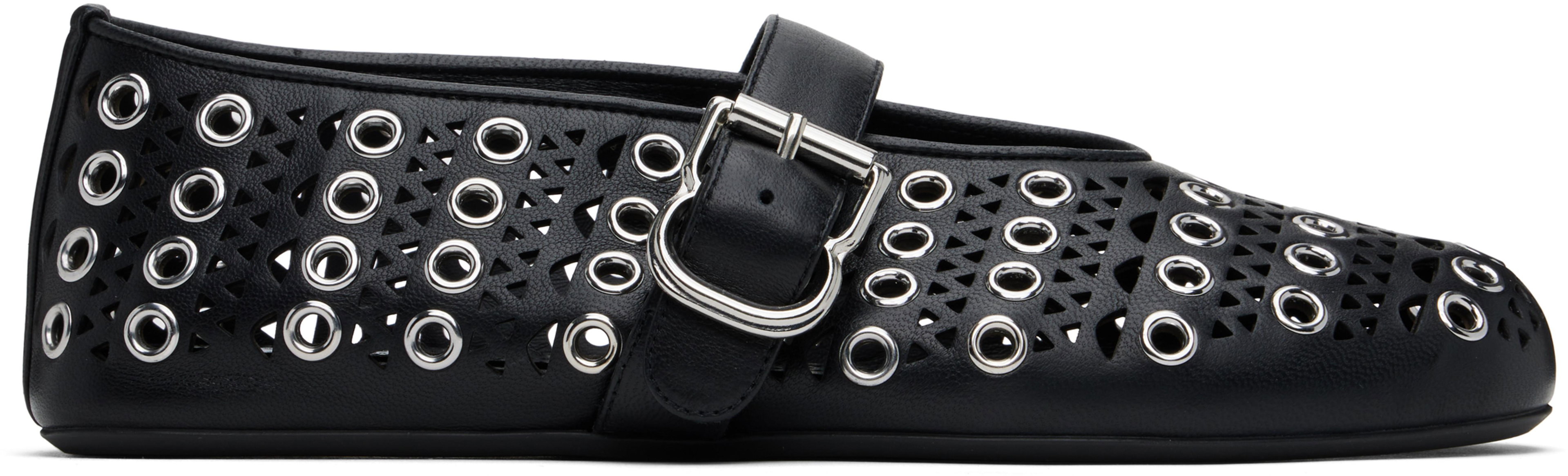 Black Vienne Lambskin Eyelets Ballerina Flats by ALAIA