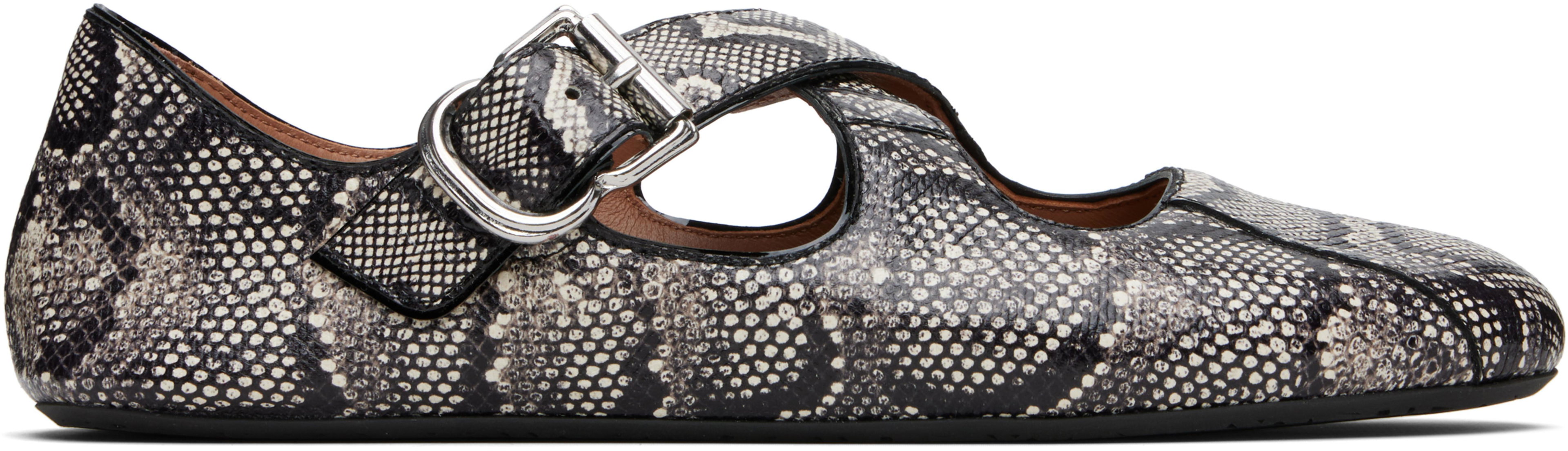 Black & White Criss Cross Snake Ballerina Flats by ALAIA
