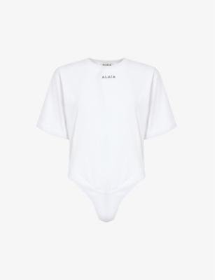 Brand-embroidered round-neck cotton-jersey body by ALAIA