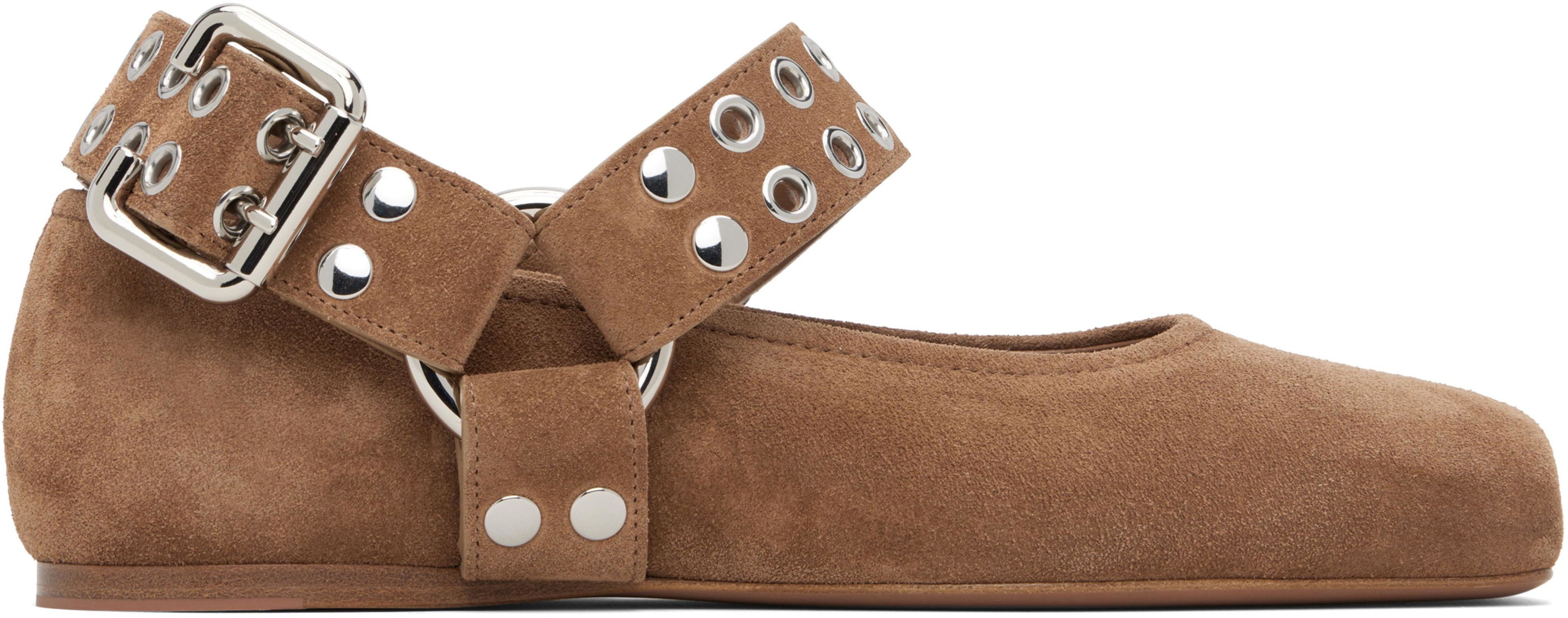 Brown Biker Ballerina Flats by ALAIA
