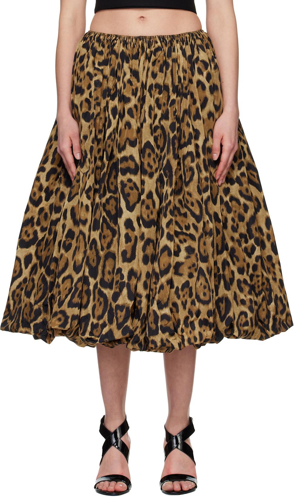 Brown Taffeta A-Line Midi Skirt by ALAIA