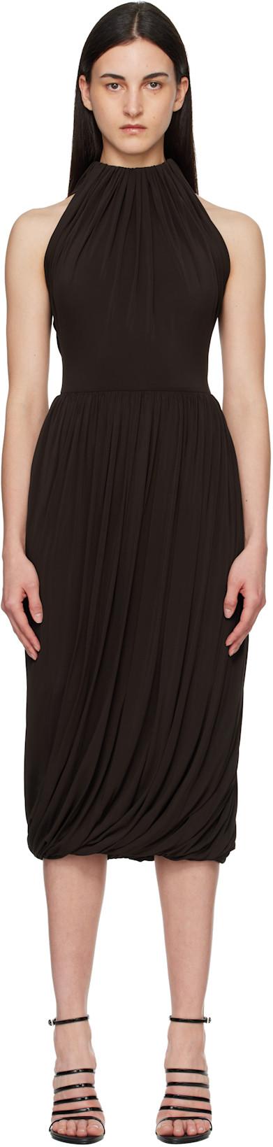 Brown Twisted Soft Jersey Midi Dress by ALAIA