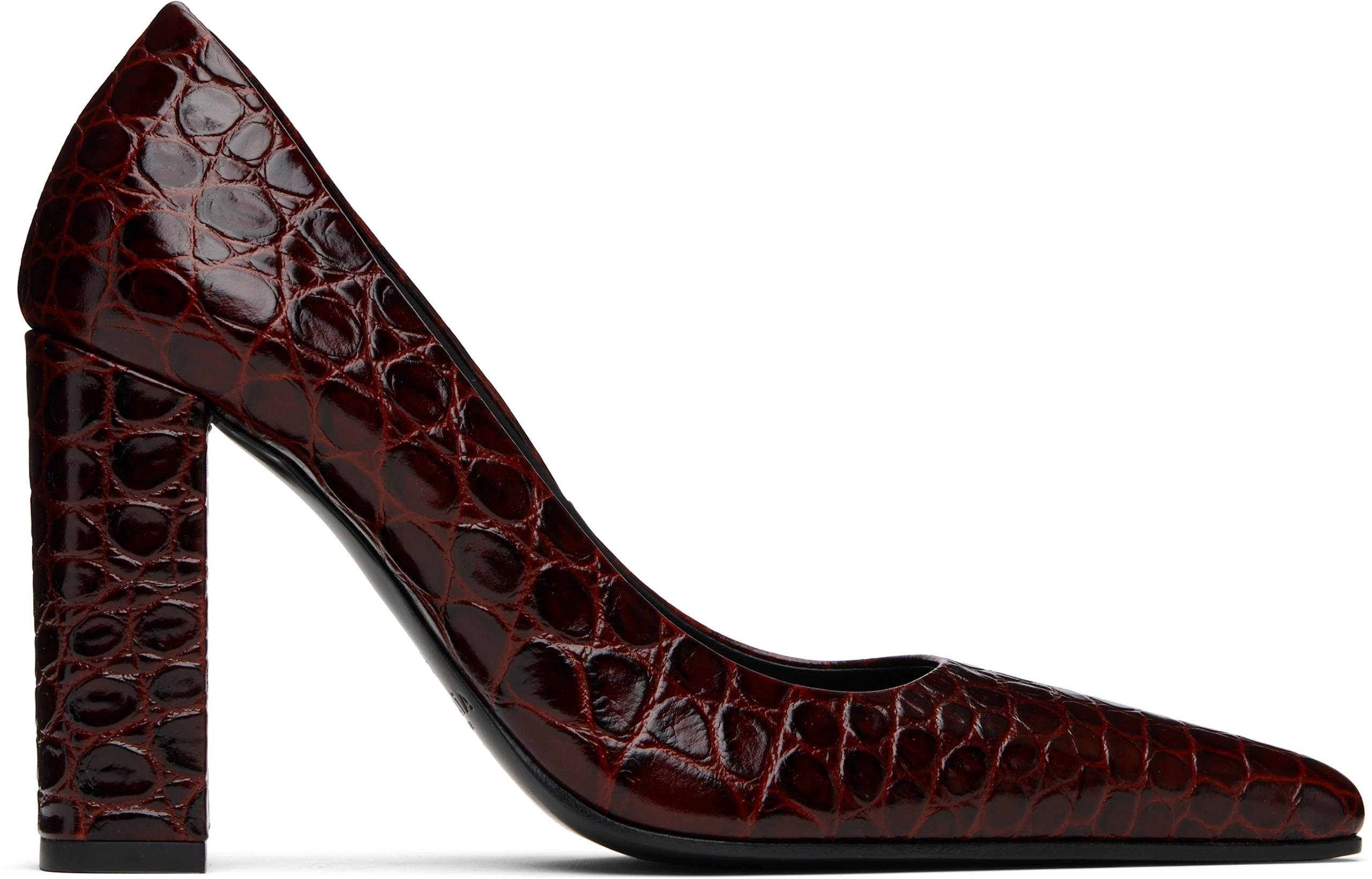 Burgundy Croc Embossed Calf 90 Heels by ALAIA