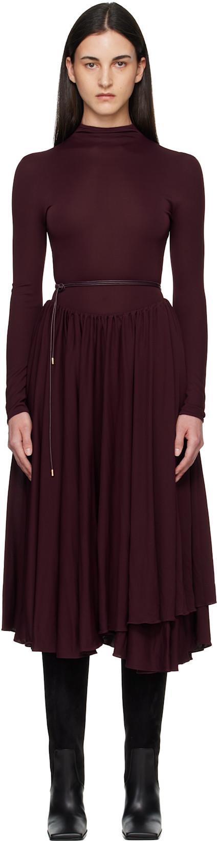 Burgundy Fit & Flare Maxi Dress by ALAIA