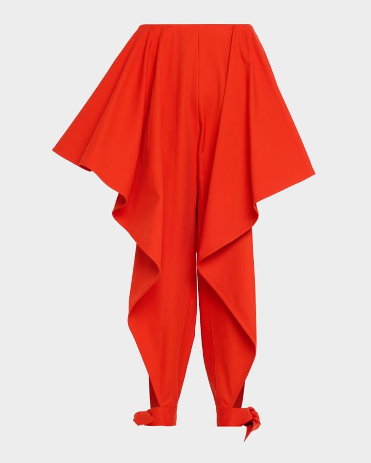 Cotton Gabardine Ruffle Paneled Ankle-Tie Pants by ALAIA