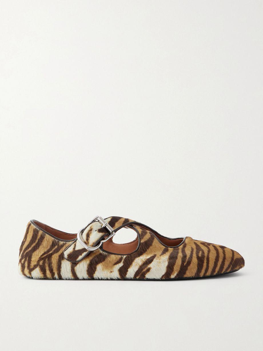 Criss Cross patent-leather trimmed zebra-print calf hair ballet flats by ALAIA