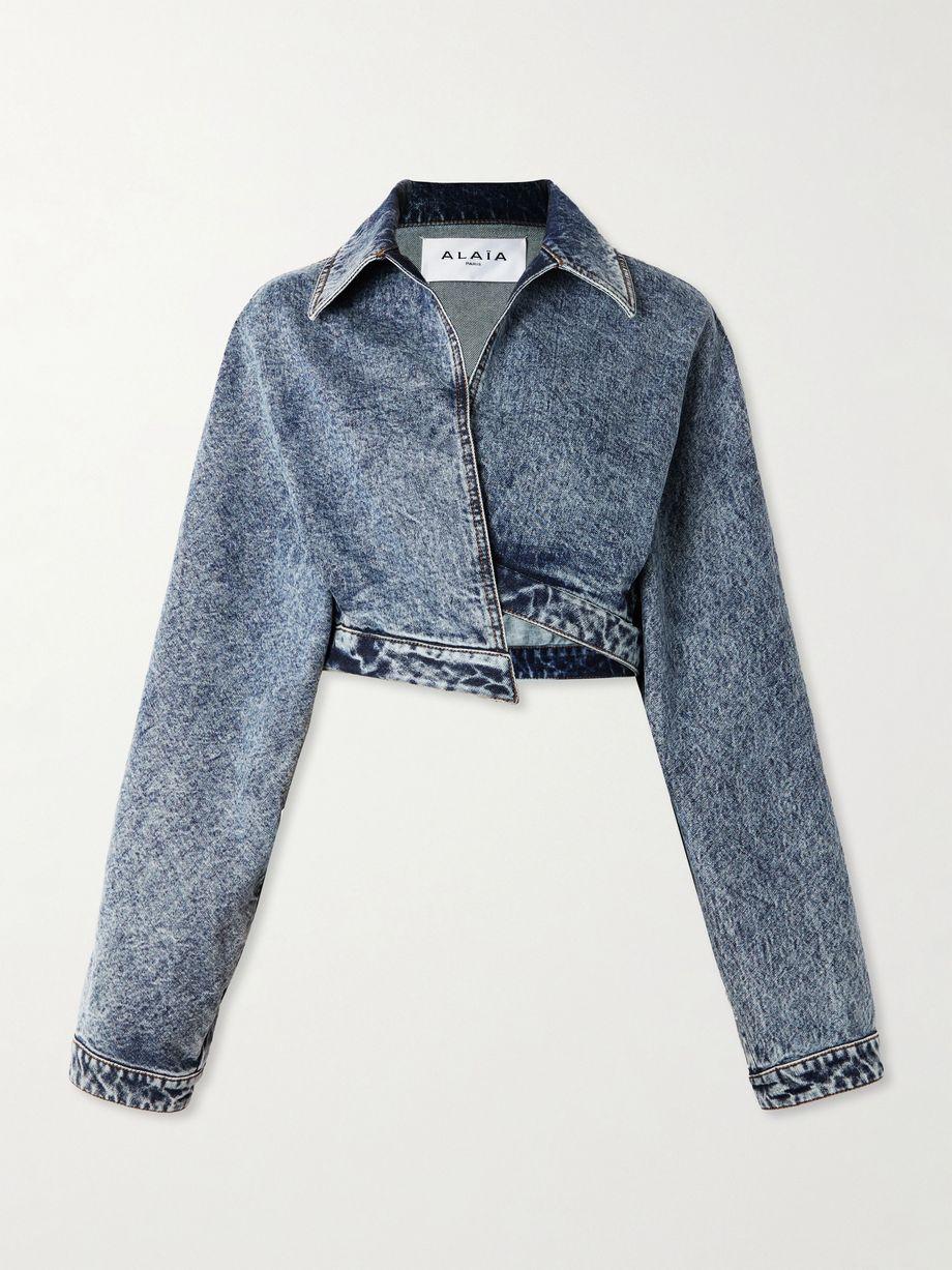 Cropped asymmetric denim jacket by ALAIA