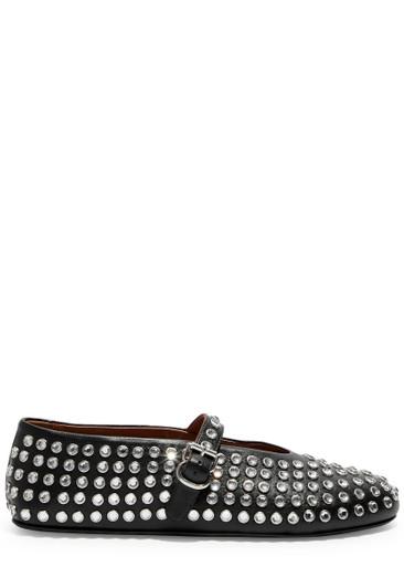 Crystal-embellished leather ballet flats by ALAIA