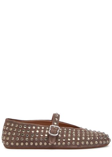 Crystal-embellished suede ballet flats by ALAIA