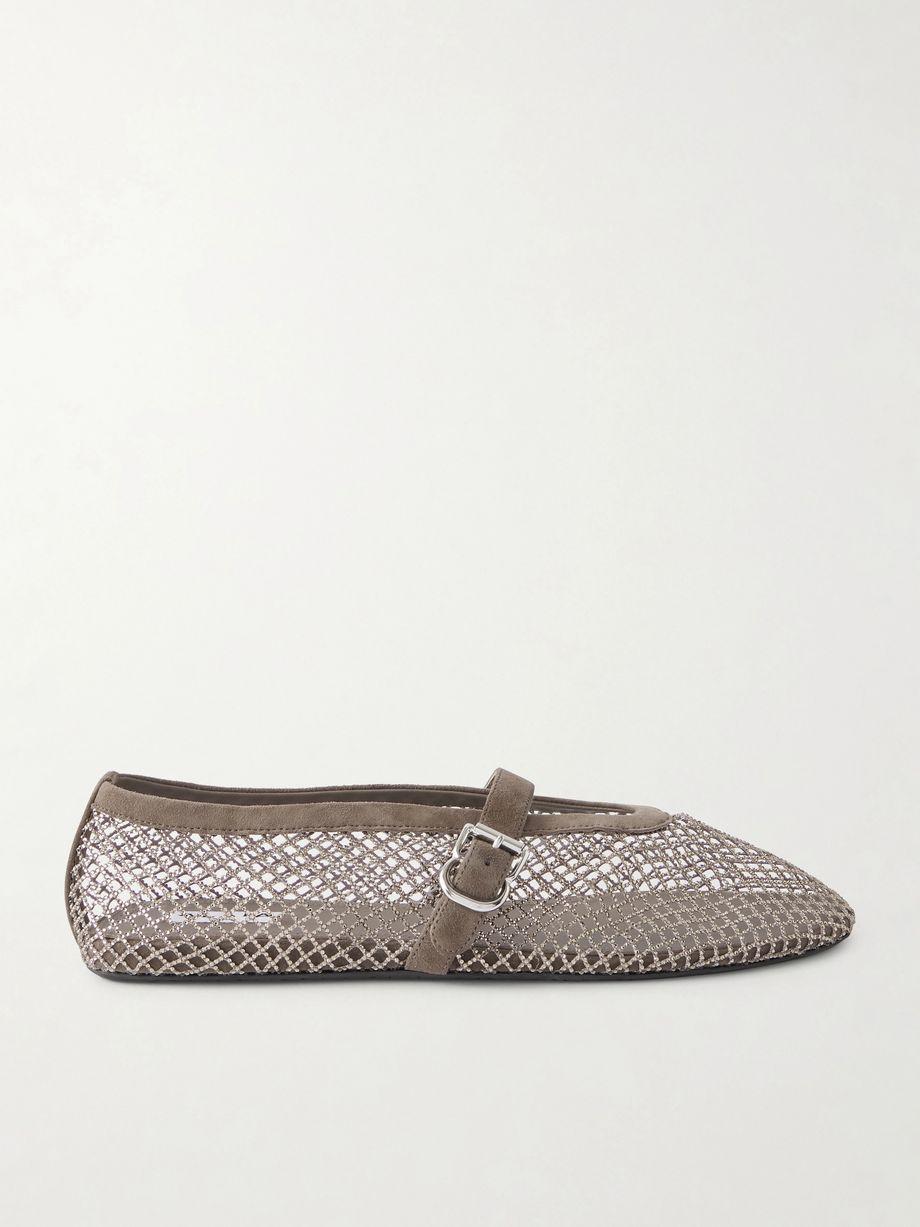 Crystal-embellished suede-trimmed mesh ballet flats by ALAIA