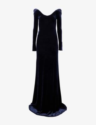 Curved Neckline Velvet Maxi Dress by ALAIA