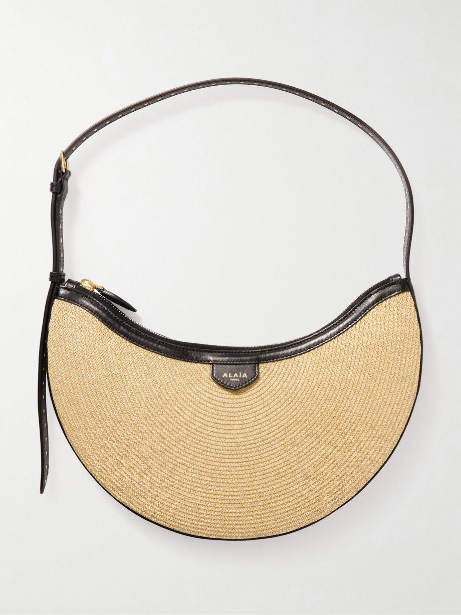 Demi leather-trimmed raffia shoulder bag by ALAIA