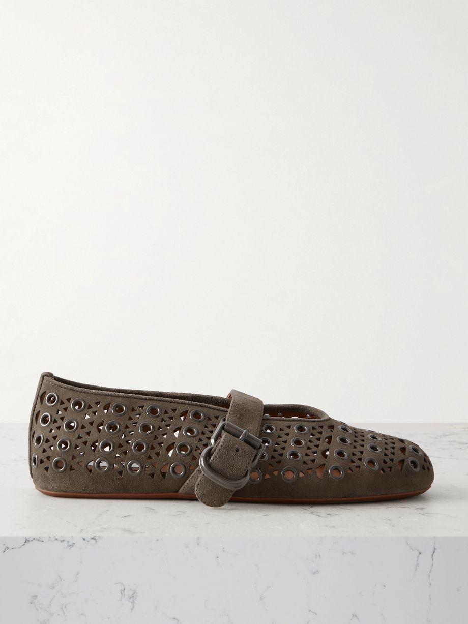 Eyelet-embellished perforated suede ballet flats by ALAIA