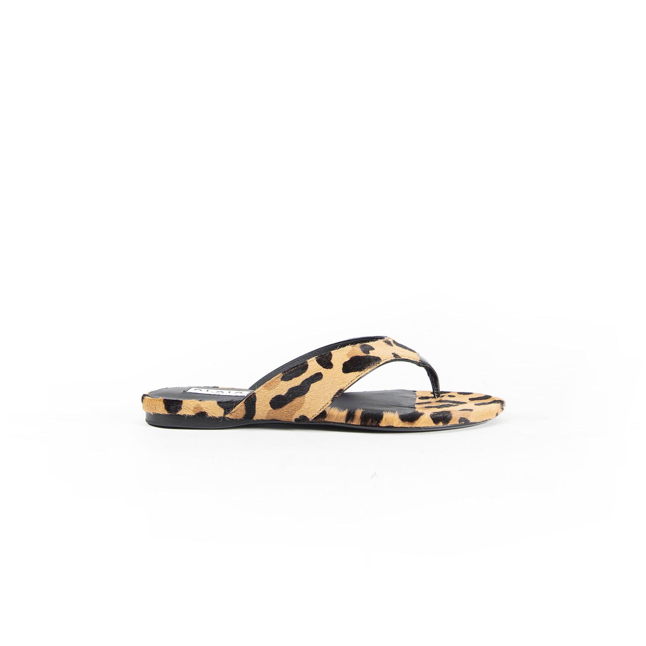 Flat Tong Mules in Leopard Calf Hair by ALAIA