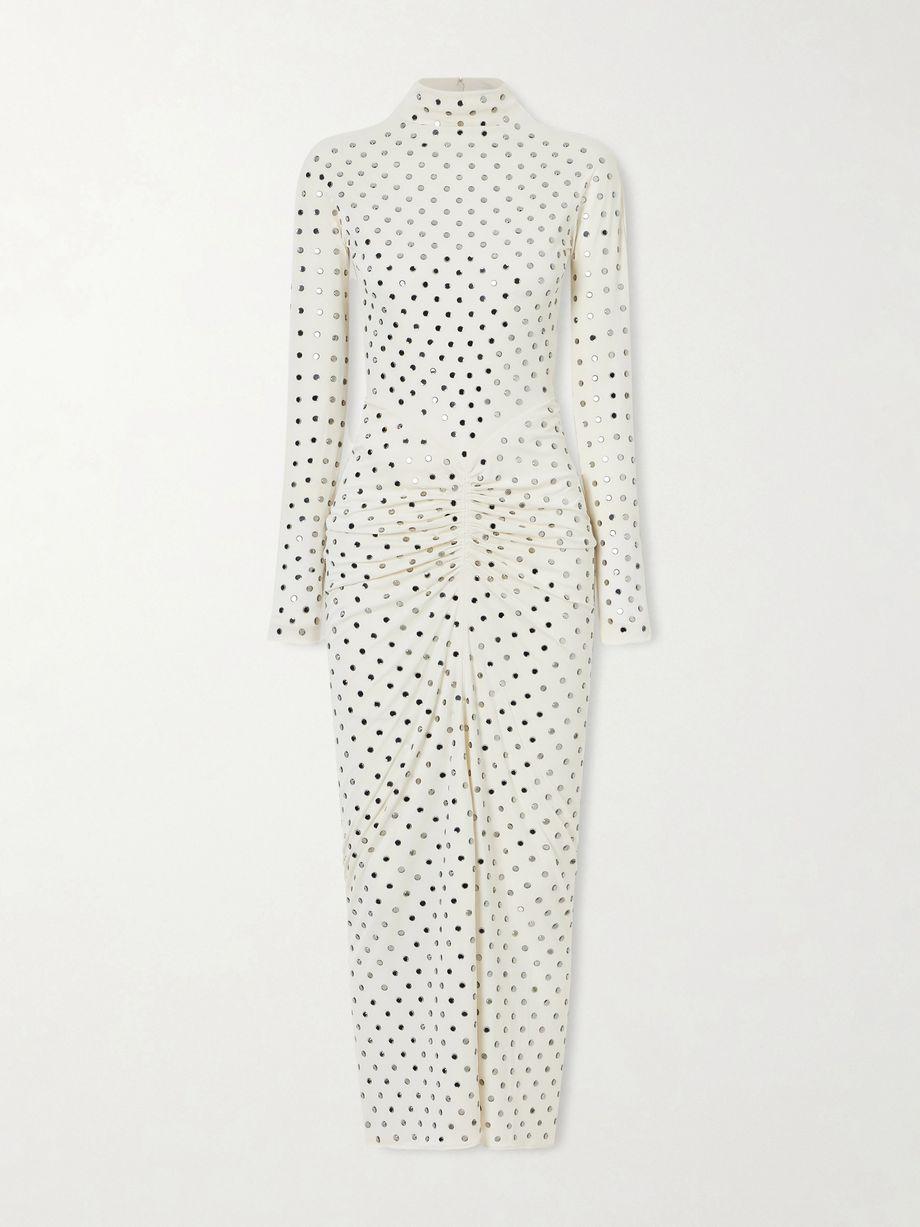 Gathered crystal-embellished jersey midi dress by ALAIA