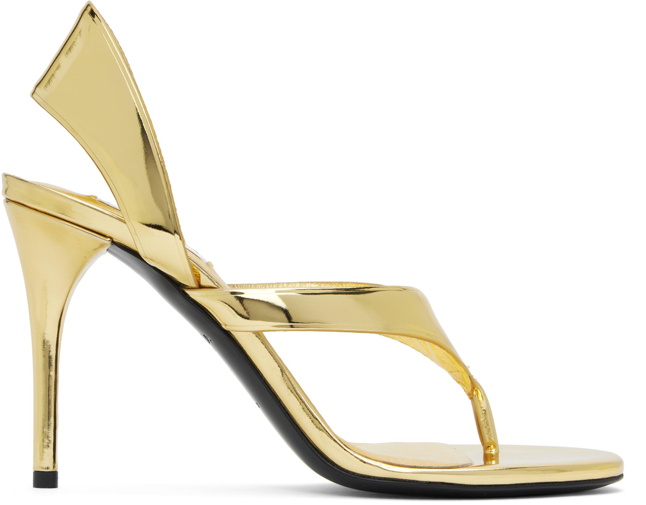 Gold Infradito Heeled Sandals by ALAIA