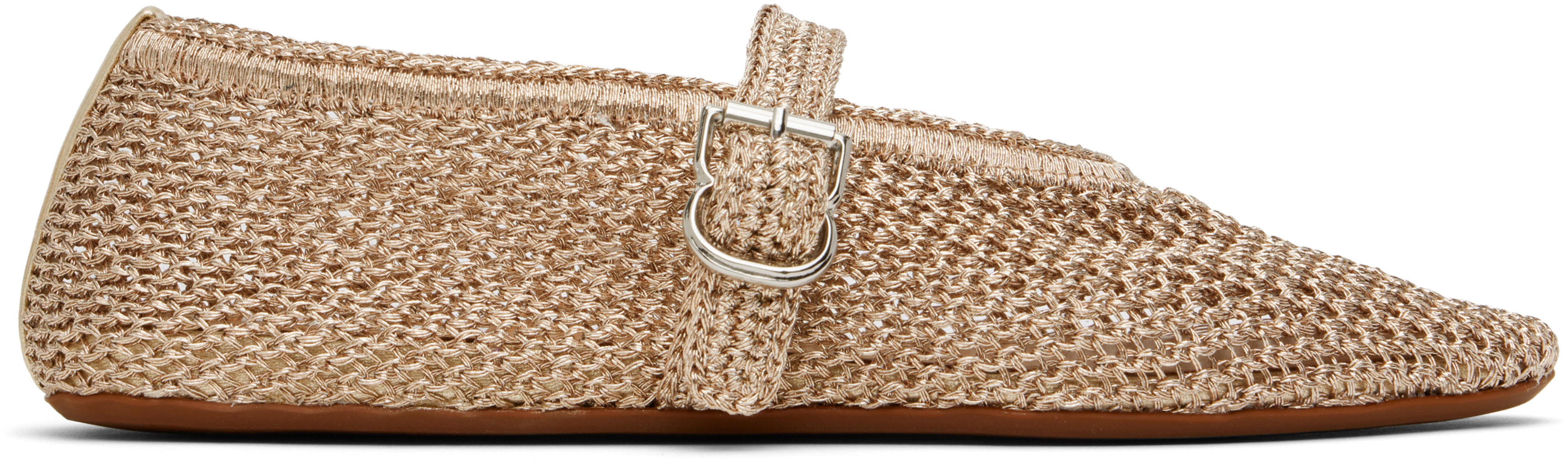 Gold Open Knit Ballerina Flats by ALAIA