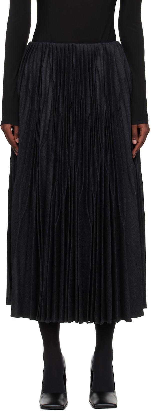 Gray Flannel Pleated Midi Skirt by ALAIA