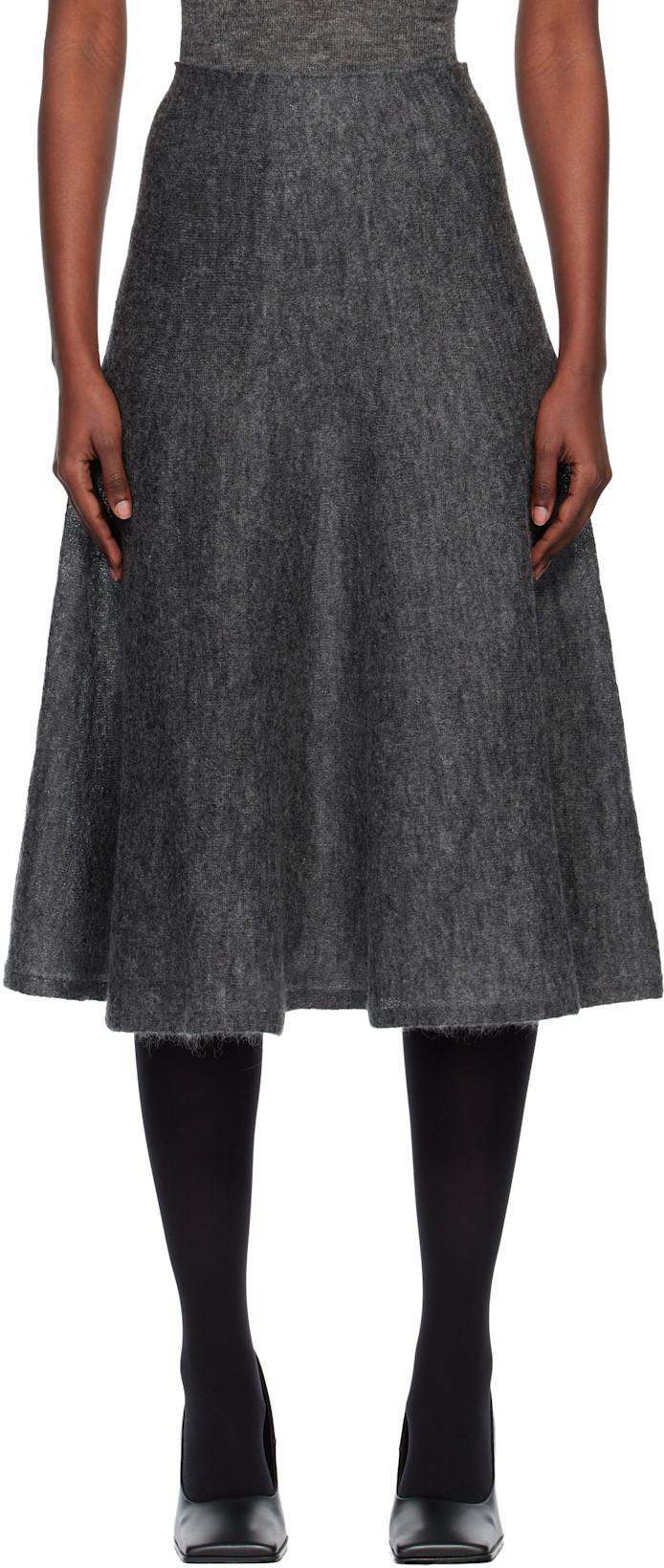Gray Mohair Knit Circle Midi Skirt by ALAIA