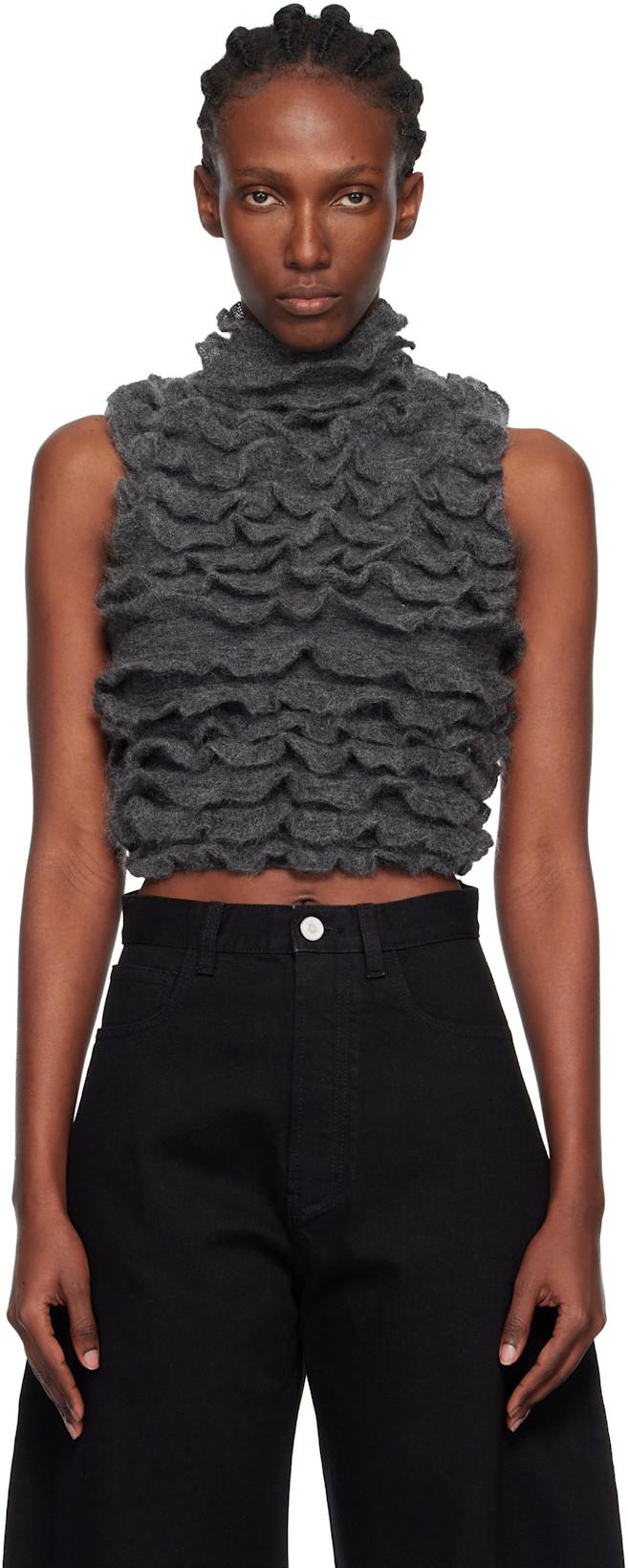 Gray Ruffled Vest by ALAIA