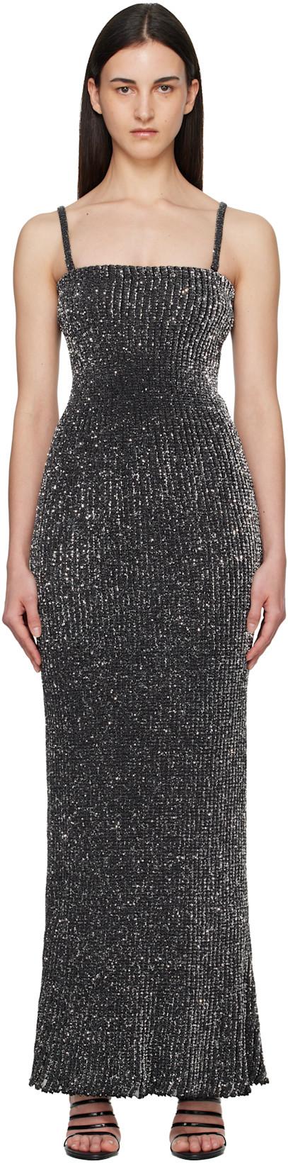 Gray Sequin Knit Maxi Dress by ALAIA