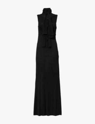 High-Neck Bow Woven Maxi Dress by ALAIA