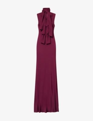 High-Neck Bow Woven Maxi Dress by ALAIA