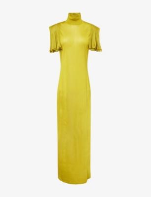 High-Neck Godet Knit Maxi Dress by ALAIA