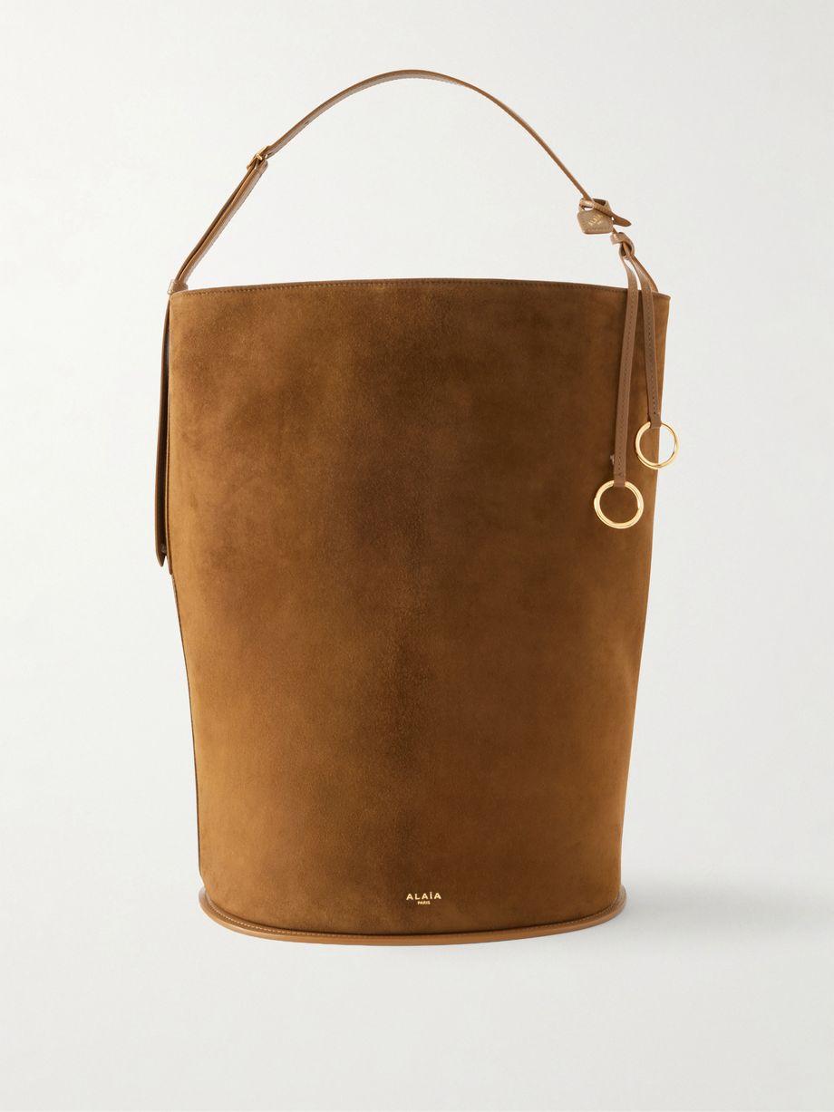 Hip large leather-trimmed suede bucket bag by ALAIA