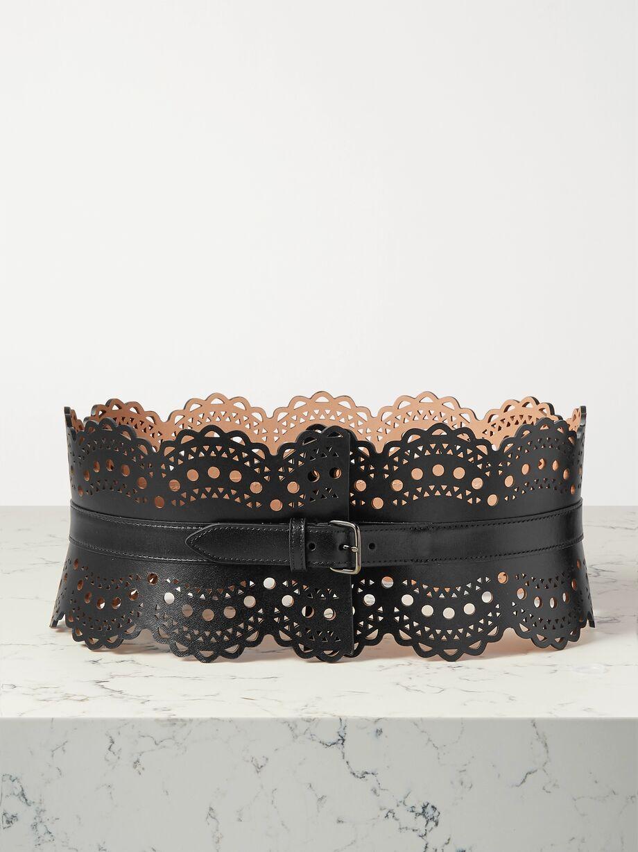 Laser-cut leather waist belt by ALAIA