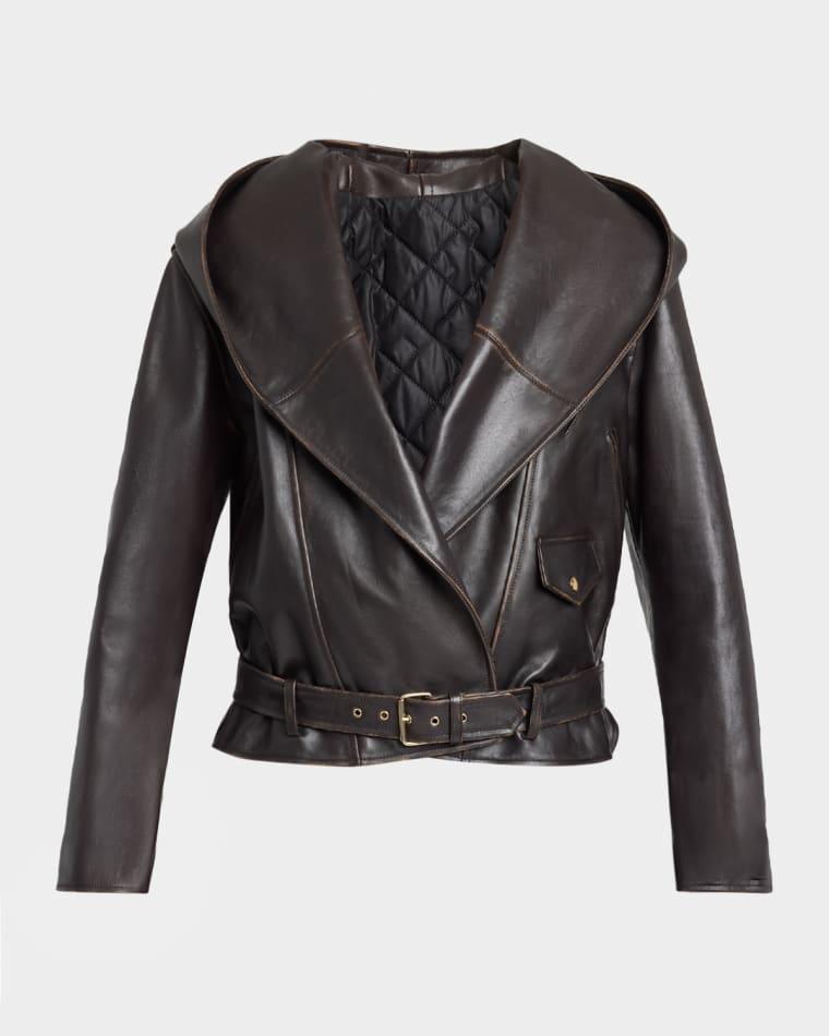 Leather Hooded Biker Jacket by ALAIA
