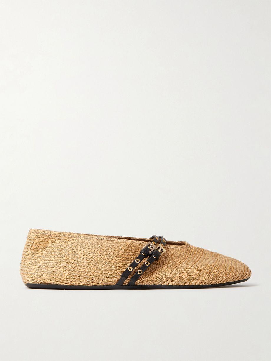 Leather-trimmed raffia ballet flats by ALAIA