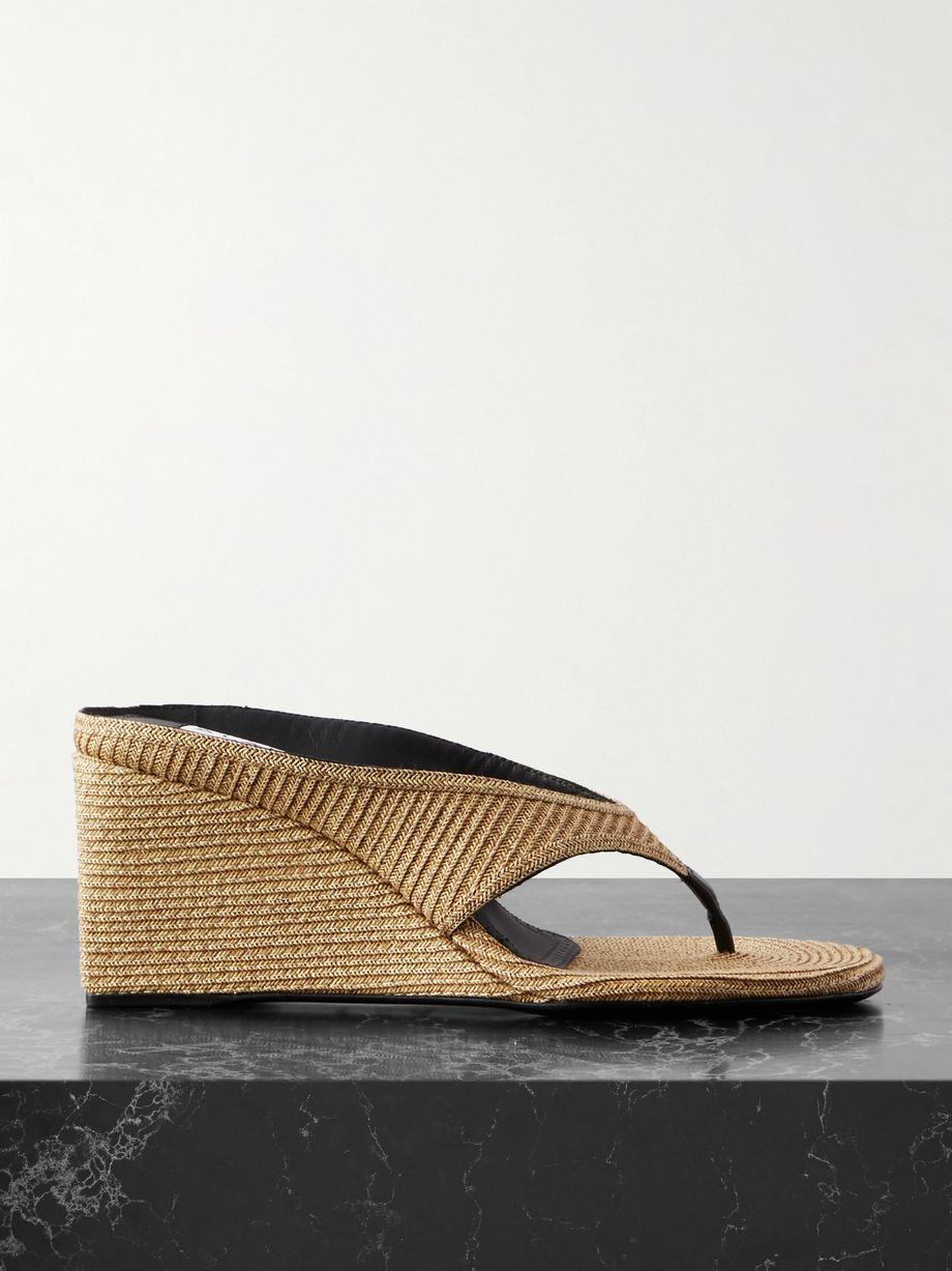 Leather-trimmed woven raffia wedge sandals by ALAIA