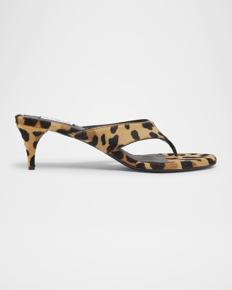 Leopard Horse Hair Kitten-Heel Thong Sandals by ALAIA