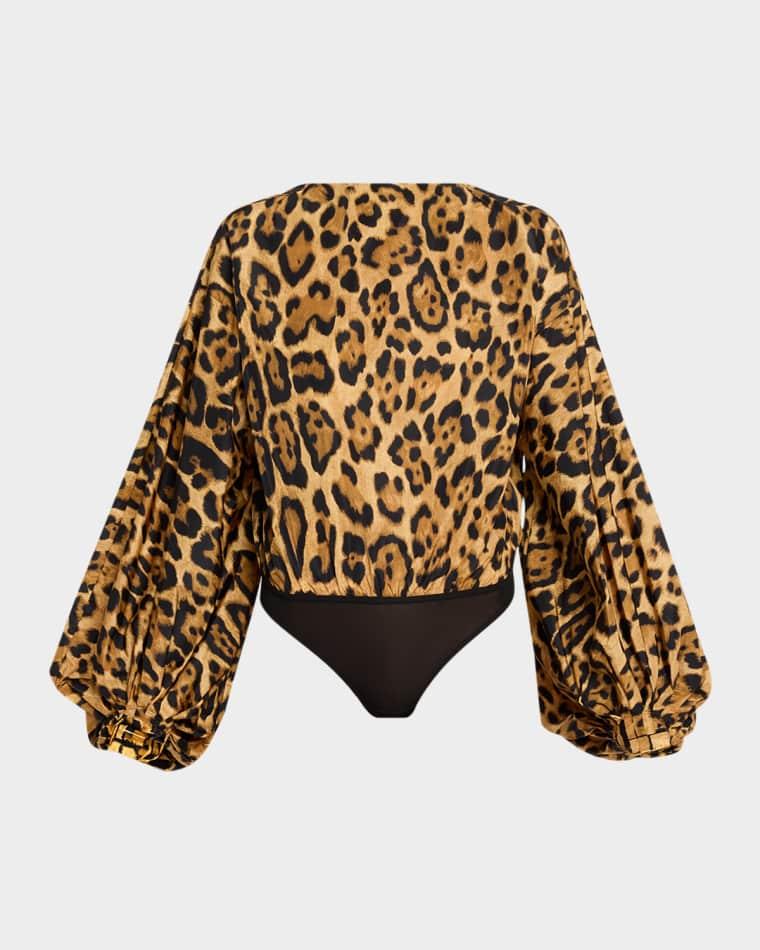 Leopard-Print Balloon-Sleeve Backless Bodysuit by ALAIA