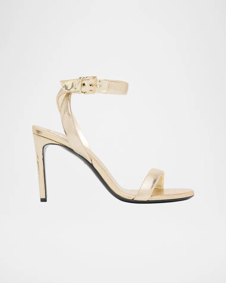 Metallized Leather Ankle-Strap Sandals by ALAIA